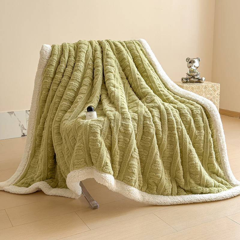 Jacquard living blanket with lamb fleece imitation, double-layered