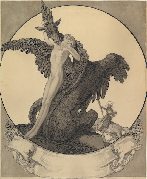 Study for a Bookplate with St George Rescuing a Maiden from a Dragon