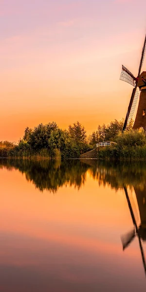 Kinderdijk, Windmills, Netherlands, Sunset 4K Wallpaper Background