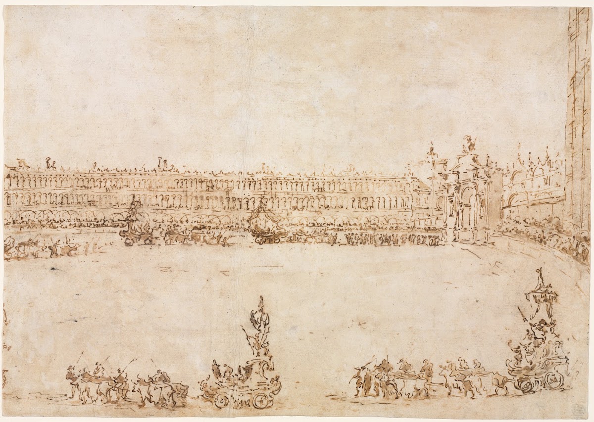 A Procession of Triumphal Cars in the Piazza San Marco Venice Celebrating the Vi