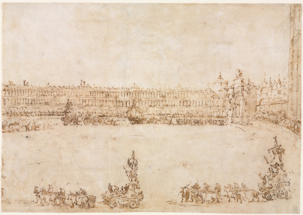 A Procession of Triumphal Cars in the Piazza San Marco Venice Celebrating the Vi