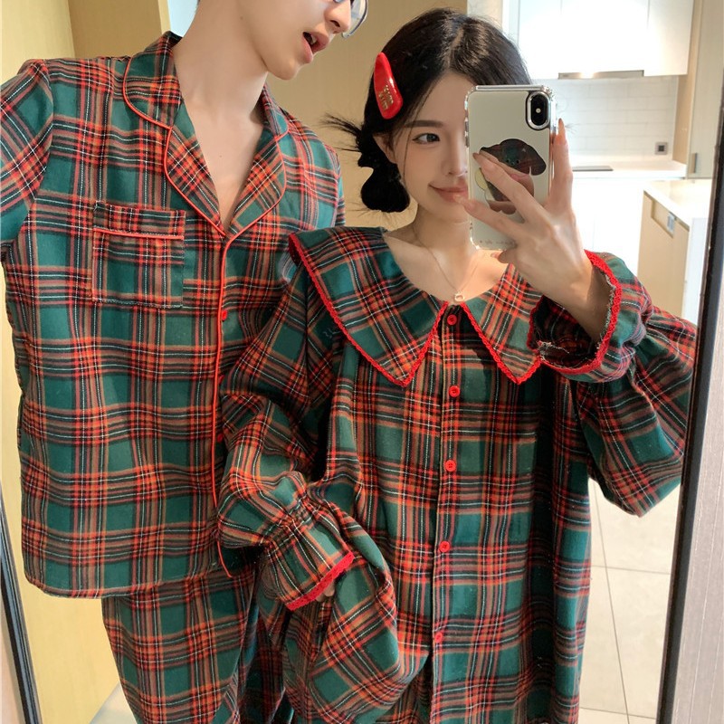 Couple Pajama Set, Checked, Brushed