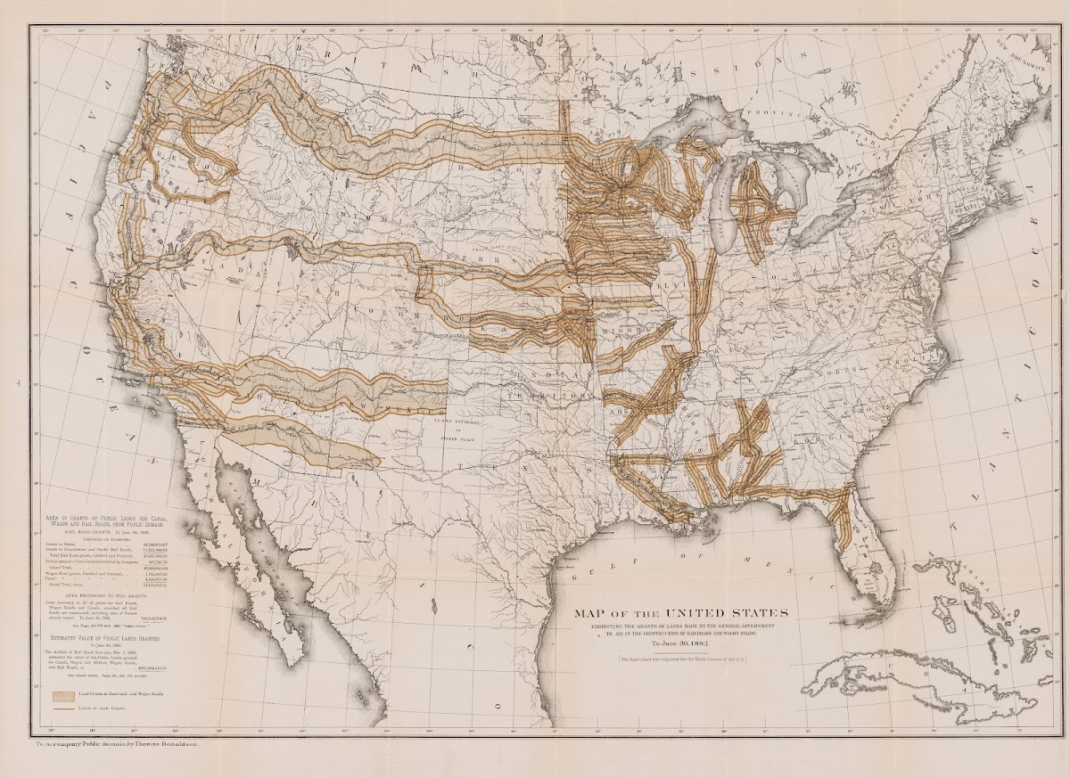 Map Of The United States Exhibiting The Grants Of Land Made By The General Gover