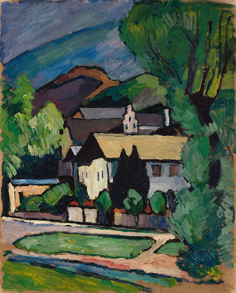 Bayerische Dorfhäuser unter Bäumen ca 1911