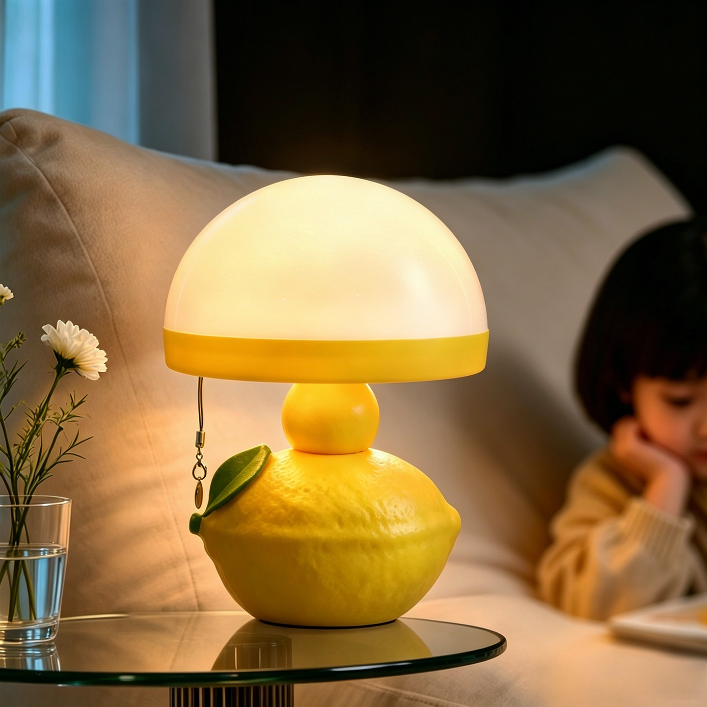 Lemon Table Lamp, modern, with pull cord