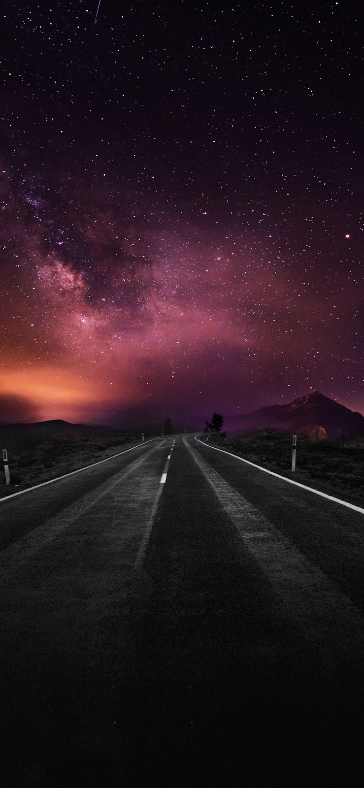 Starry Road Under Milky Way - Night Landscape Photography 2K iPhone Wallpaper (1461x3165)