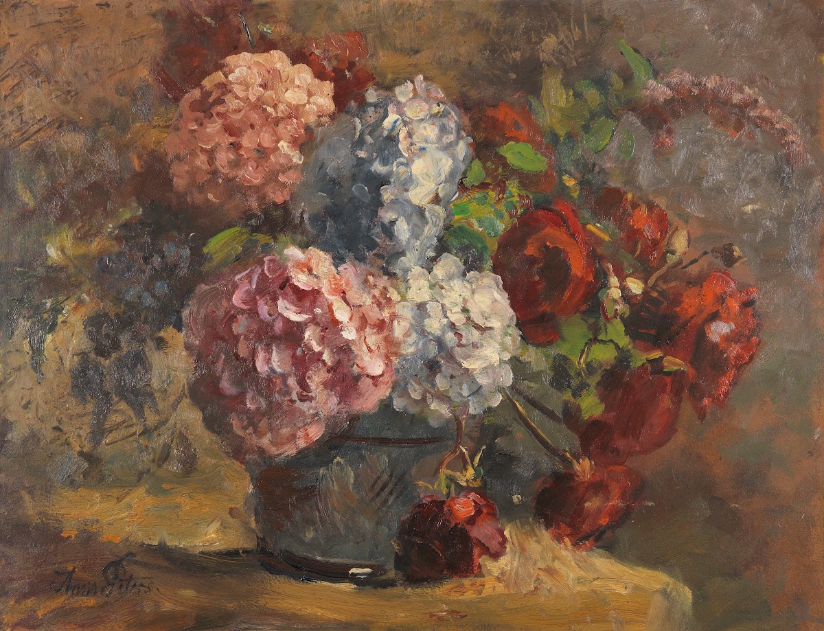 Hortensien und Rosen 1900