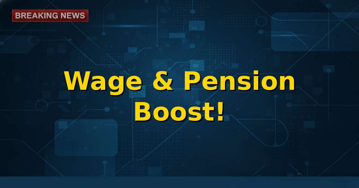 Illustration of growing stacks of money and a government building, symbolizing wage and pension revisions for central government employees and pensioners.