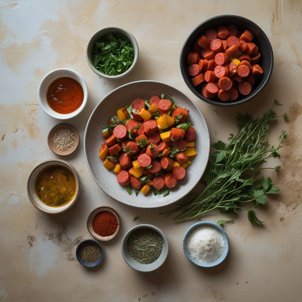 Ingredients for One-Pan Honey Garlic Kielbasa & Veggies for Busy Nights - Quick & Easy Dinner