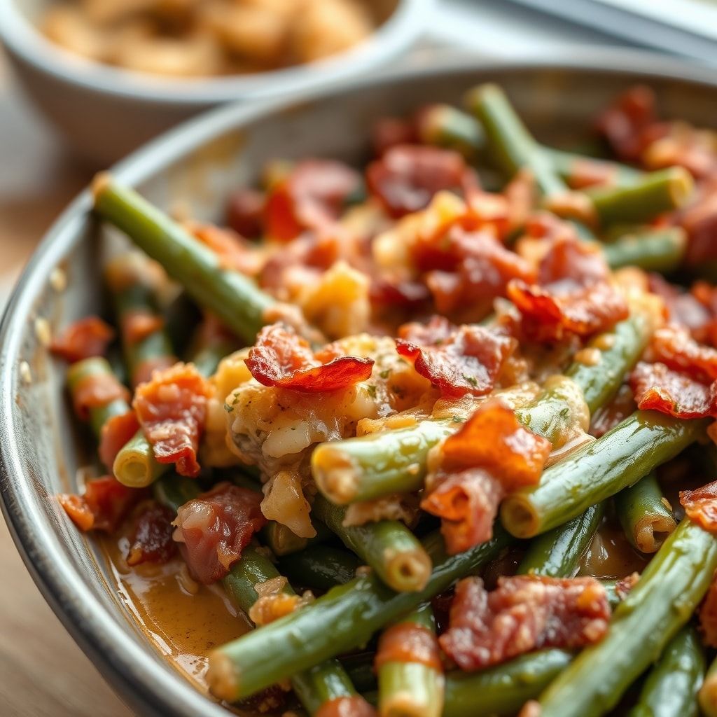 Classic Bacon Green Bean Casserole for Easy Holiday Sides (30-Minute Family Favorite) finished