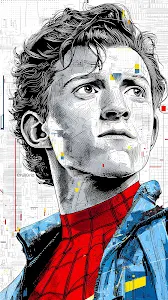 Peter Parker Tech Blueprint Portrait Illustration
