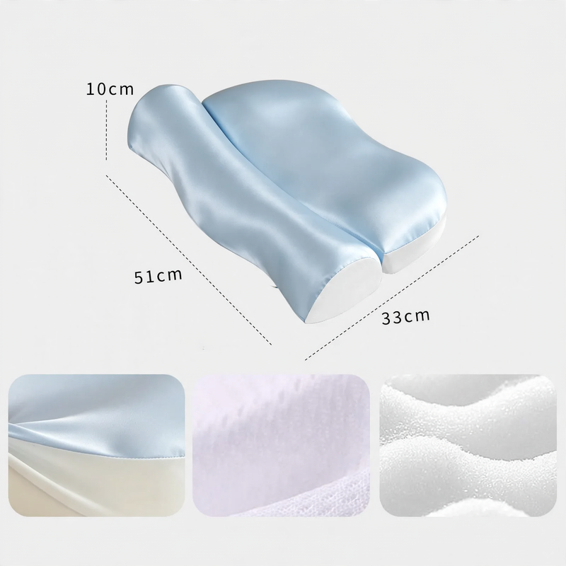 Wave pillow made of memory foam with ice silk cover