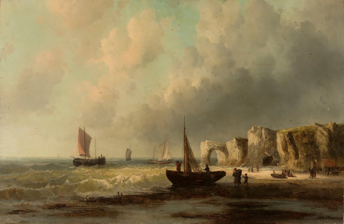 Sea Coast With Fishermen And Boats 1859