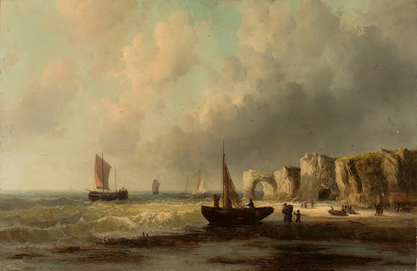 Sea Coast With Fishermen And Boats 1859