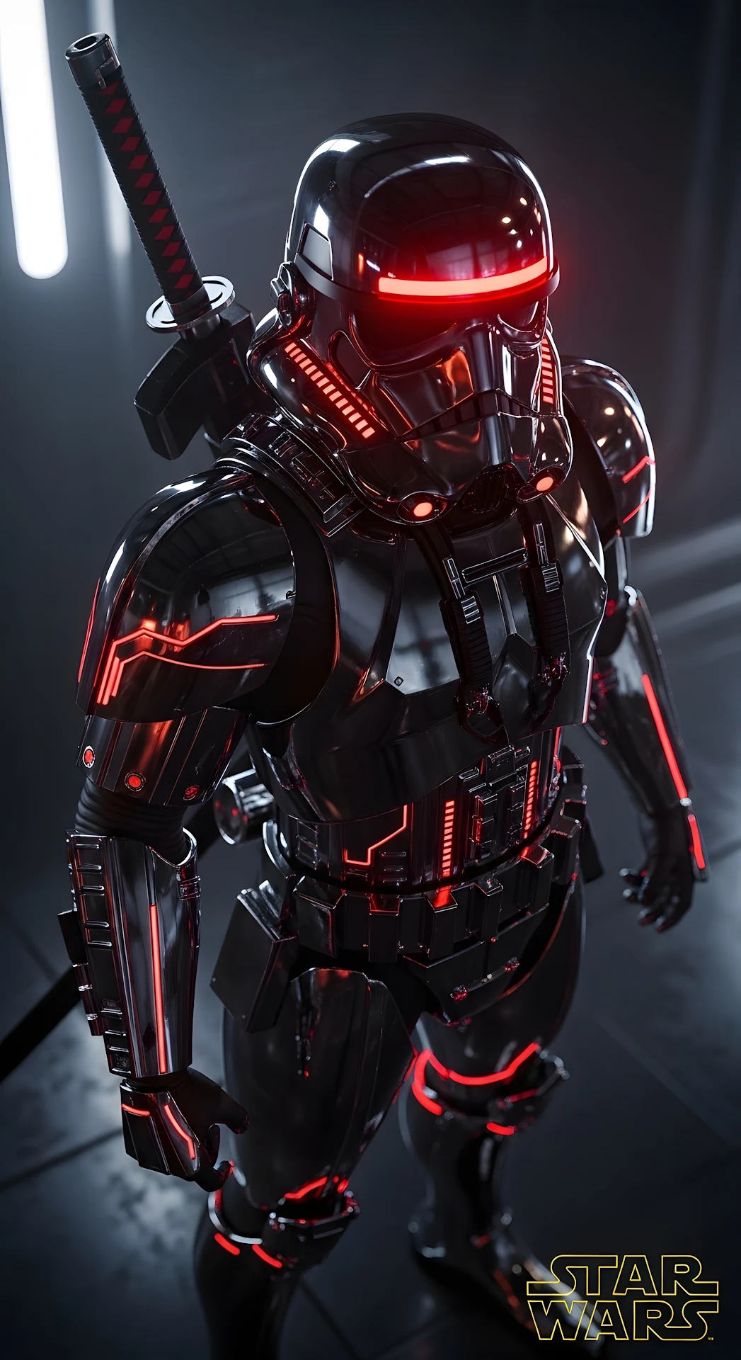 Star Wars Shadow Trooper with Katana and Red Neon Accents - Free 4K mobile Wallpaper
