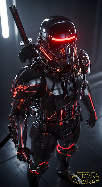 Star Wars Shadow Trooper with Katana and Red Neon Accents - Free mobile Wallpaper
