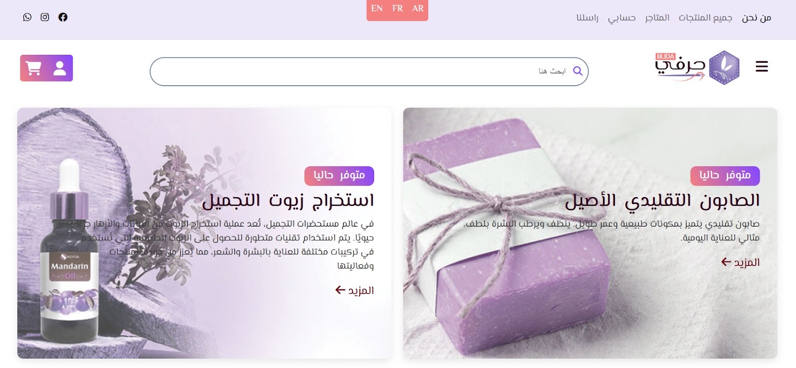 واجهة منصة حرفي البليدة — متجر إلكتروني للمنتجات الحرفية التقليدية