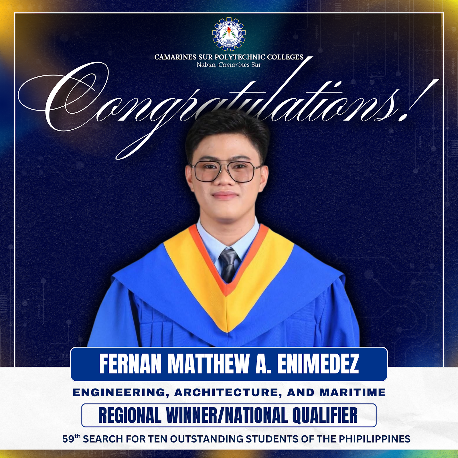 BSECE Graduate earns regional recognition in 59th TOSP Search