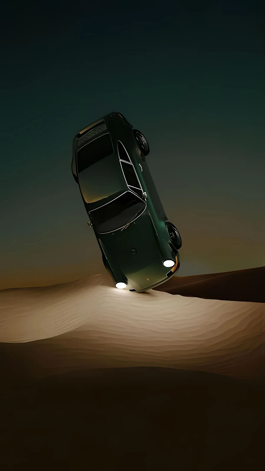 Surreal Porsche 911 Desert Scene - Surreal 3D Render 5K iPhone Wallpaper (3600x6402)