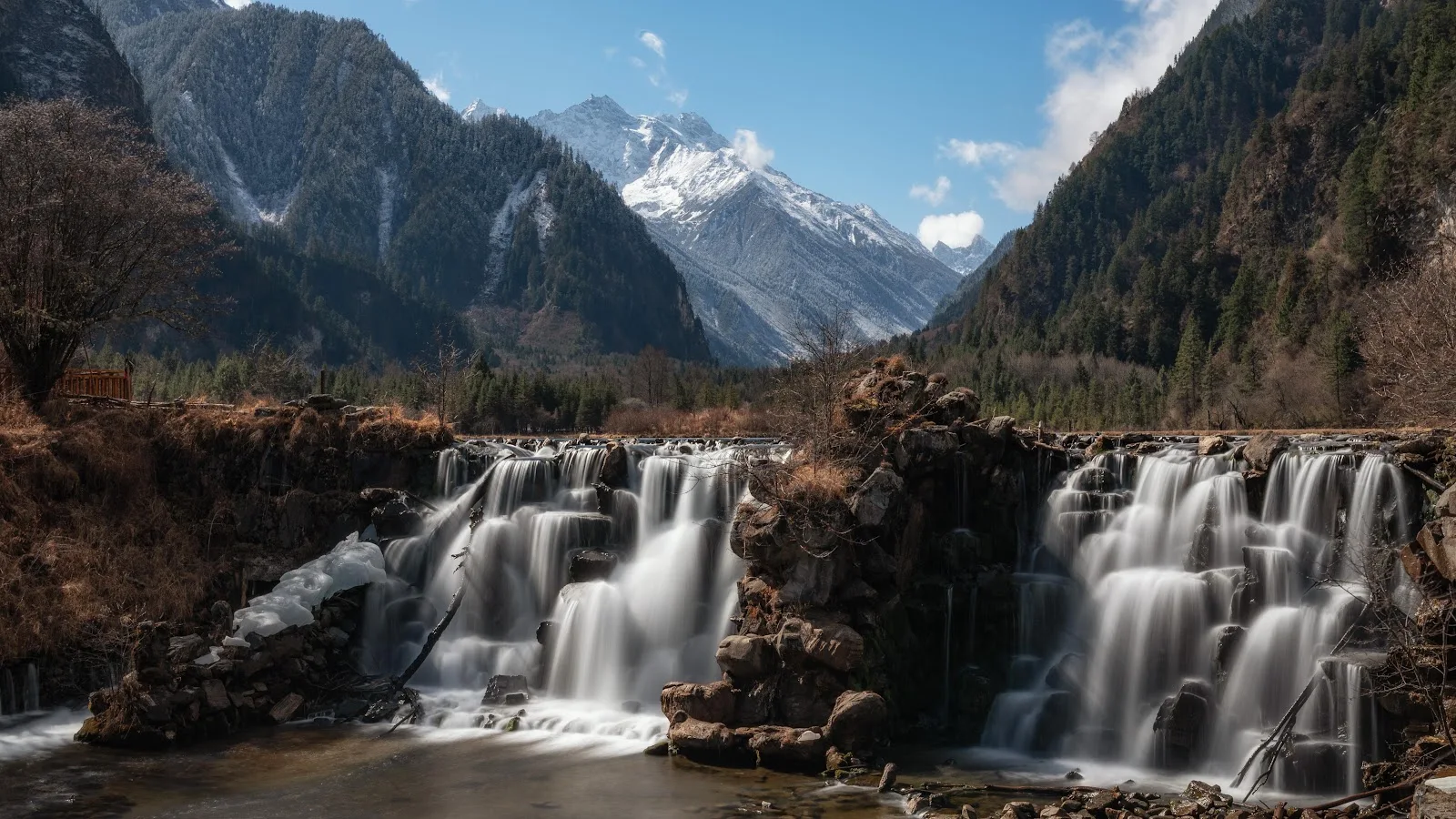 Scenic Alpine Mountain Waterfall - Long Exposure Photography 5K Wallpaper (5568x3132)