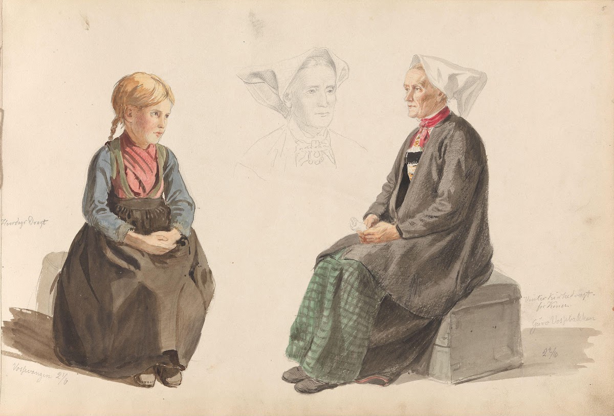Jente i hverdagsdrakt Voss kvinnehode Guro Vossebakken 1855