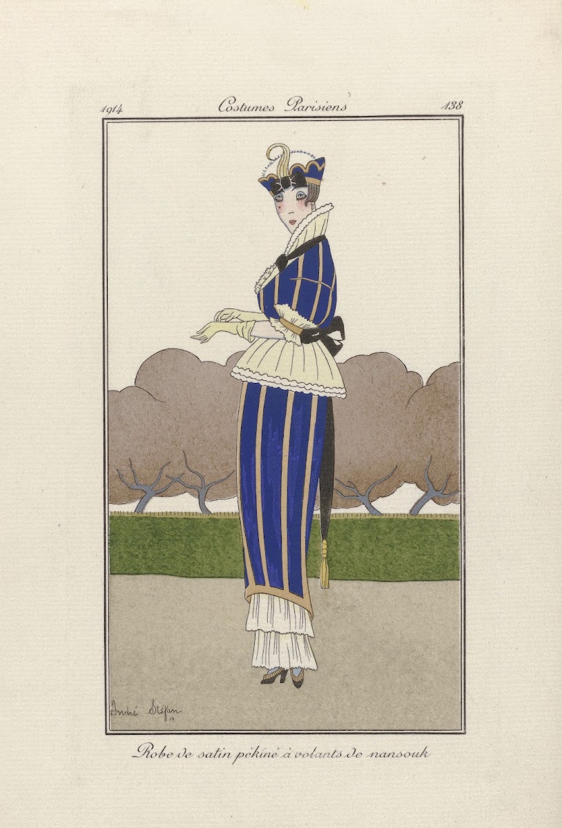 Robe de satin pékiné à volants de nansouk 1914