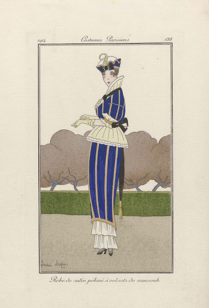 Robe de satin pékiné à volants de nansouk 1914