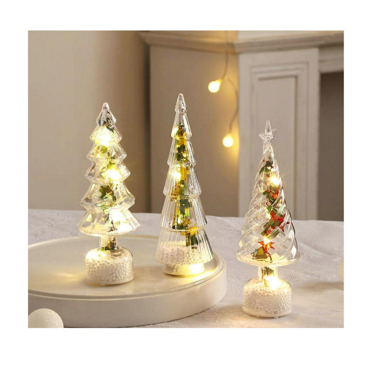 Illuminated Mini Christmas Tree made of Pine Needles
