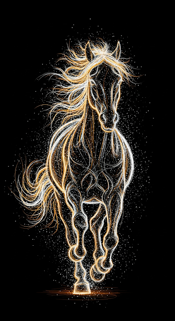 Abstract Digital Art of a Running Horse Rendered with Neon Light Trails and Particles - Free mobile Wallpaper