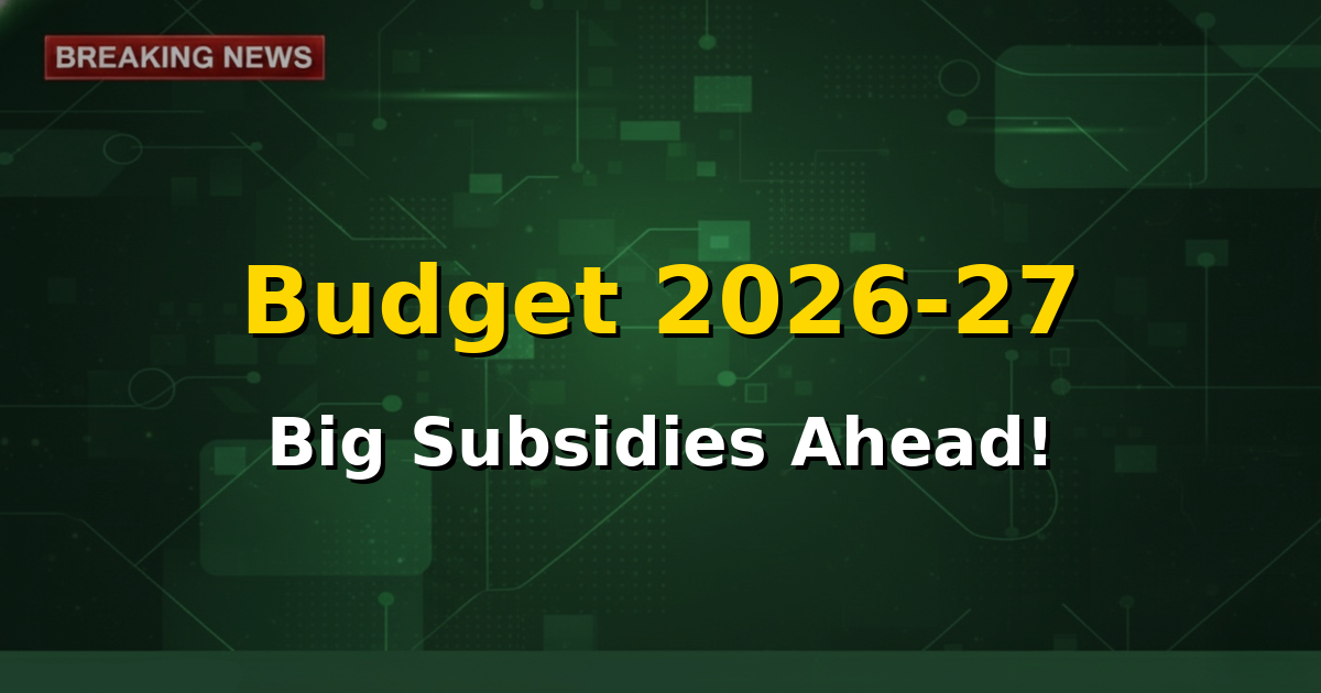 Image depicting oil barrels, fertilizer bags, and food grains, symbolizing the three key subsidy areas in the Union Budget 2026-27
