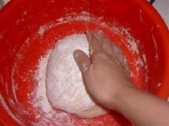 Nhào bột cho đến khi bề mặt cục bột thật mịn và sáng thì rắc thêm 5g bột mì phủ lên bột, bọc màng thực phẩm lại, để nơi thoáng mát khoảng 1 tiếng đồng hồ cho bột nở.