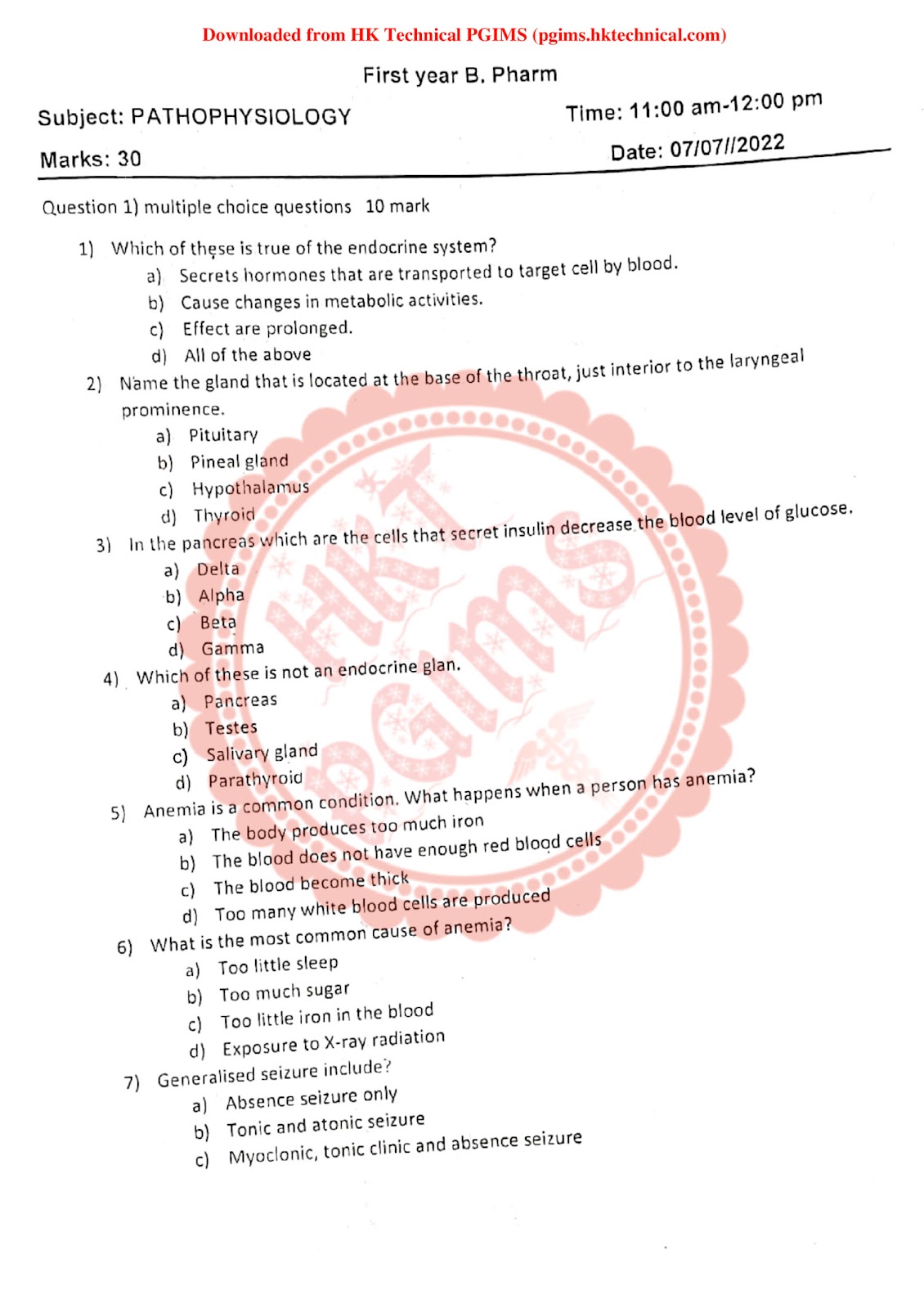 BP204T 2ND SISSONAL S.P.B.C. COP 2nd Semester B.Pharmacy Previous Year's Question Paper,BP204T Pathophysiology,BPharmacy,Previous Year's Question Papers,BPharm 2nd Semester,Sharada kadu - S.P.B.C.COP,