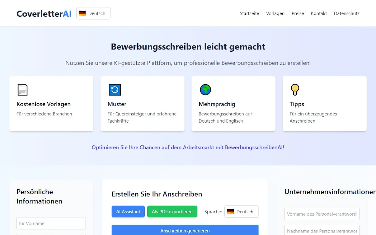 Captura de BewerbungsschreibenAI - AI Coverletter