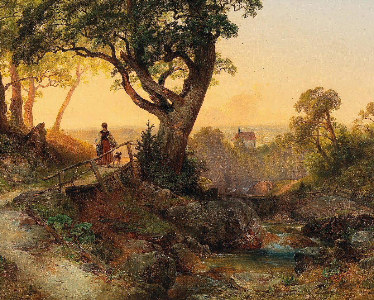 A Scene at Dusk with a View of the Othmarskirche in Mödling 1850