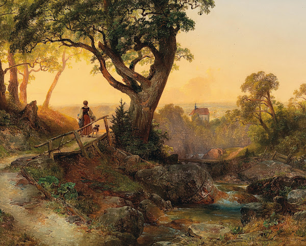 A Scene at Dusk with a View of the Othmarskirche in Mödling 1850