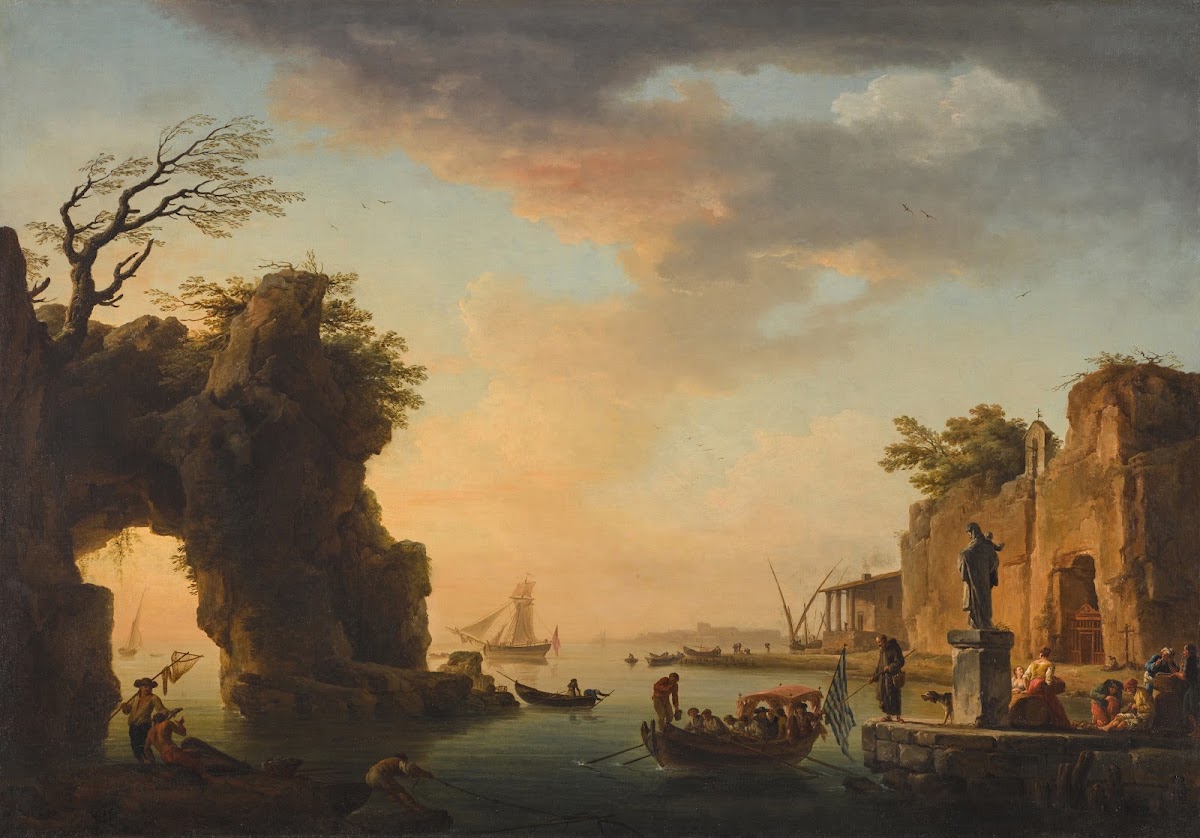 A Mediterranean port view with figures 1747