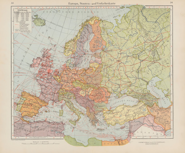 Europa Staaten  und Verkehrskarte 1926