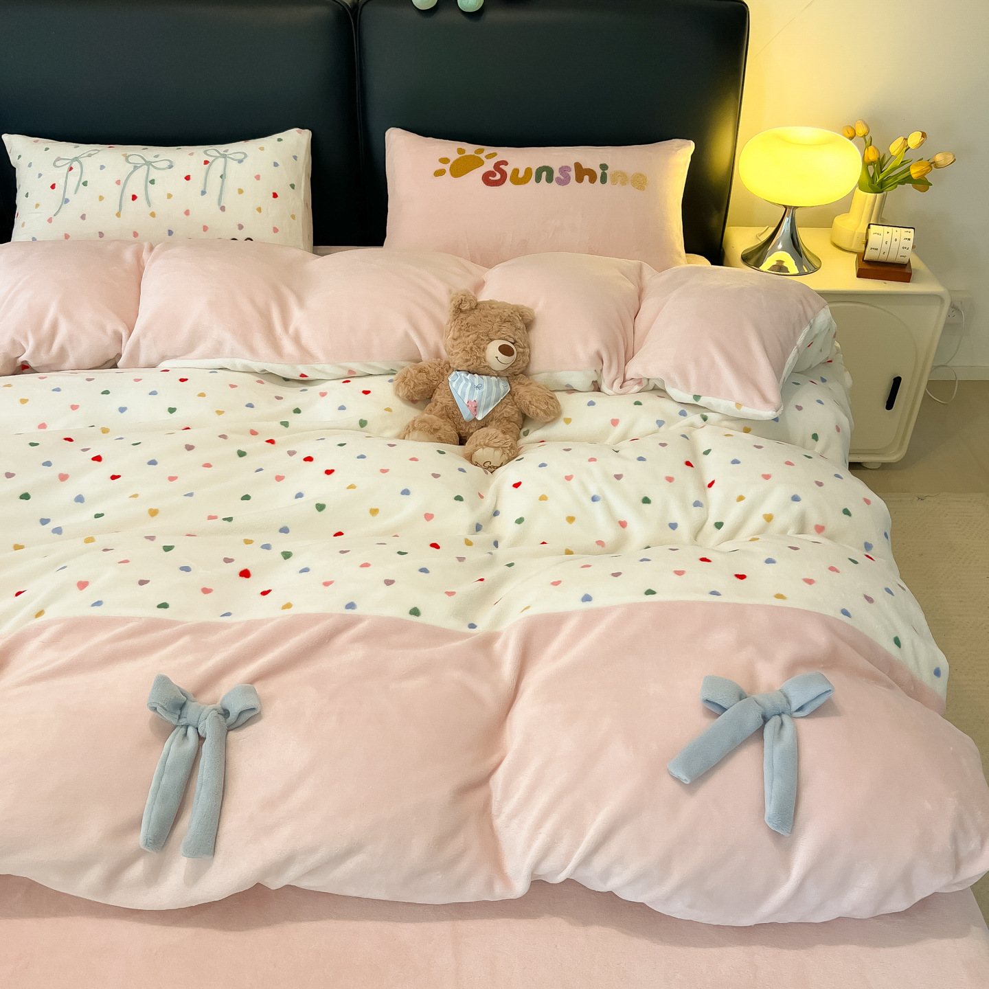 Milchfaser-Fleece Bettwäsche-Set mit Schleifen-Design