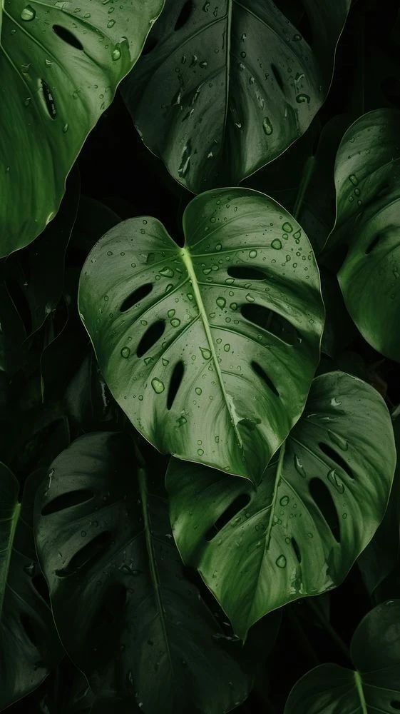 Monstera Leaves With Water Droplets - Macro Nature Photography iPhone Wallpaper (561x1000)