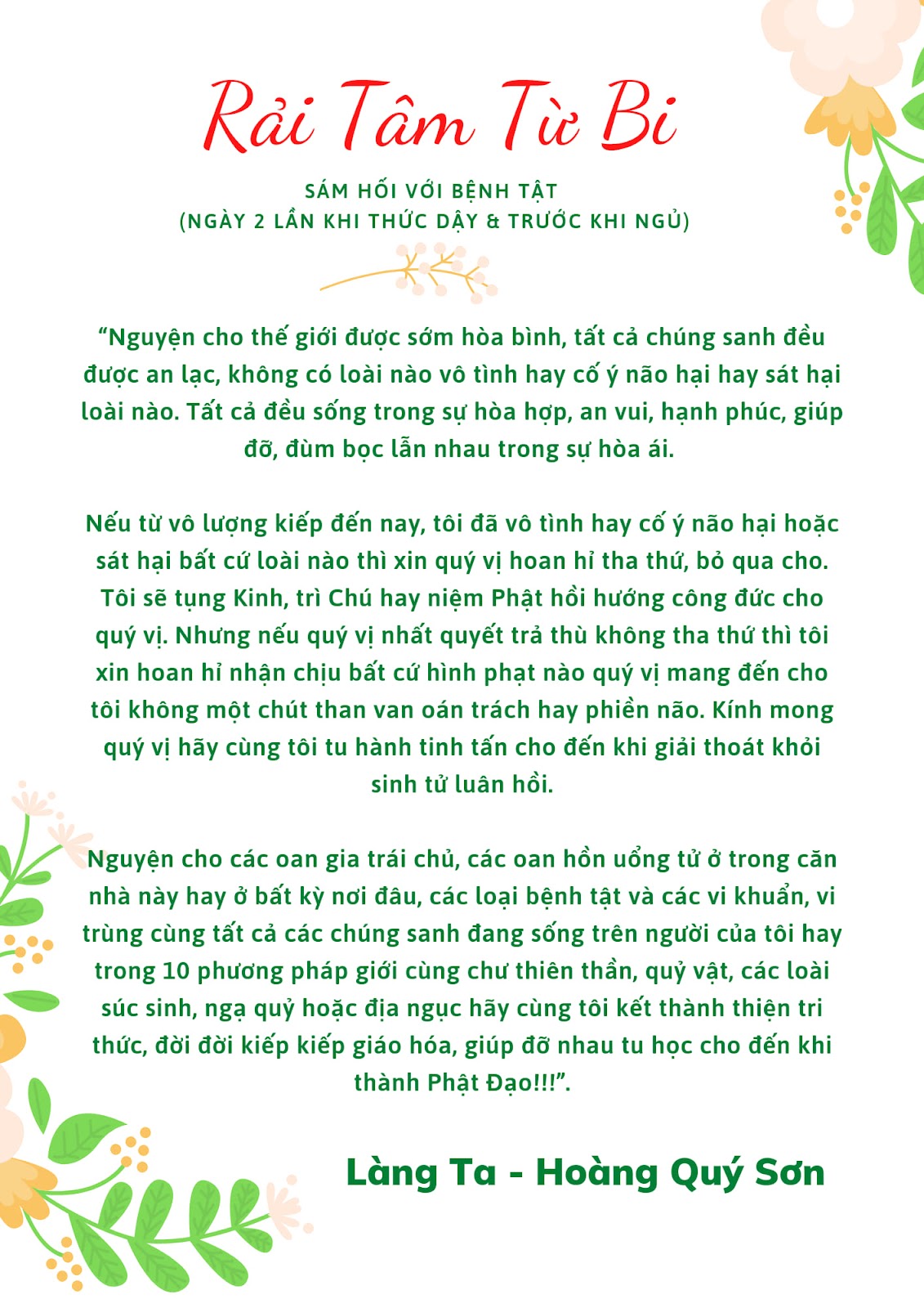 Phương Pháp Rải Tâm Từ Bi