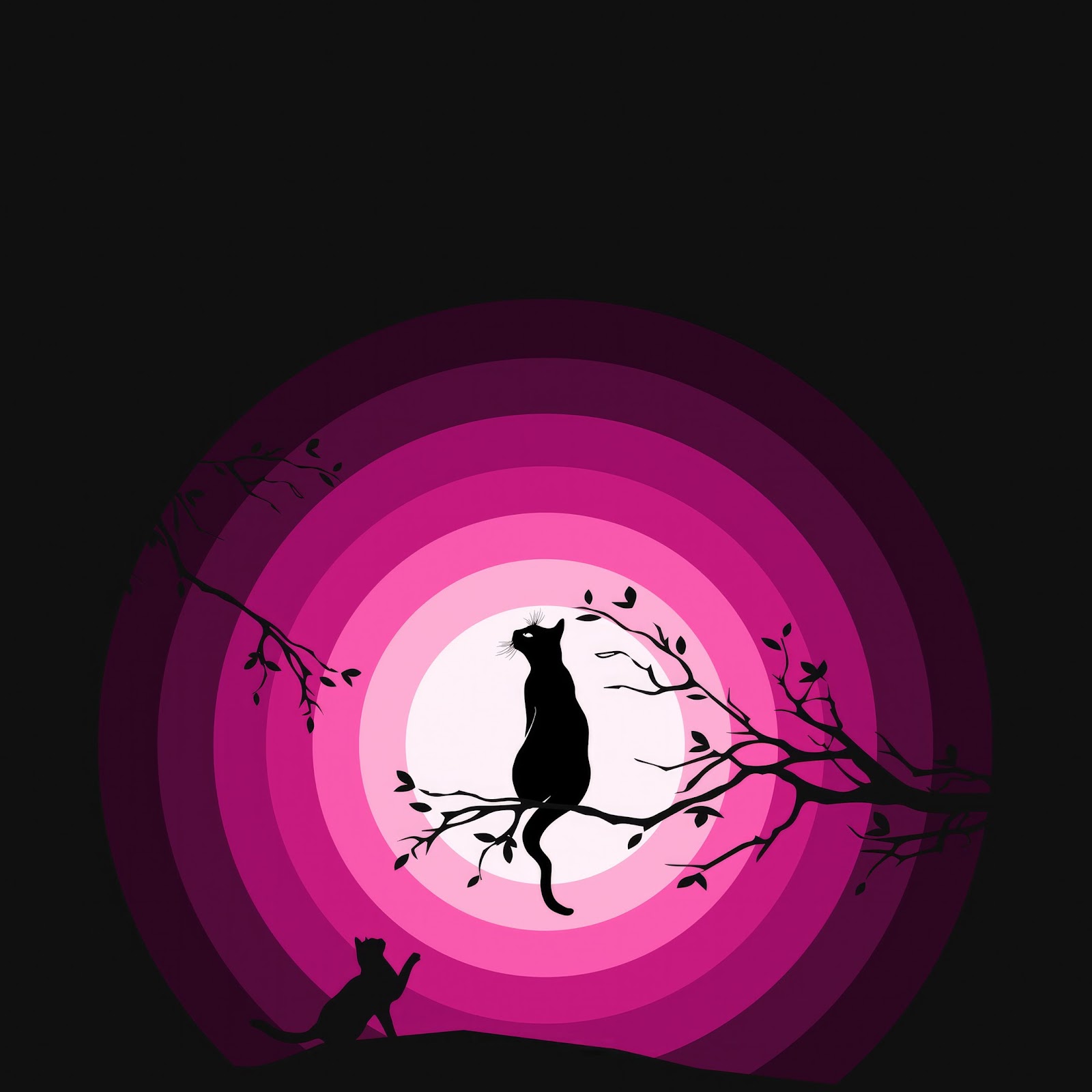 Download Cats Moon Pink Silhouette 4K iPhone