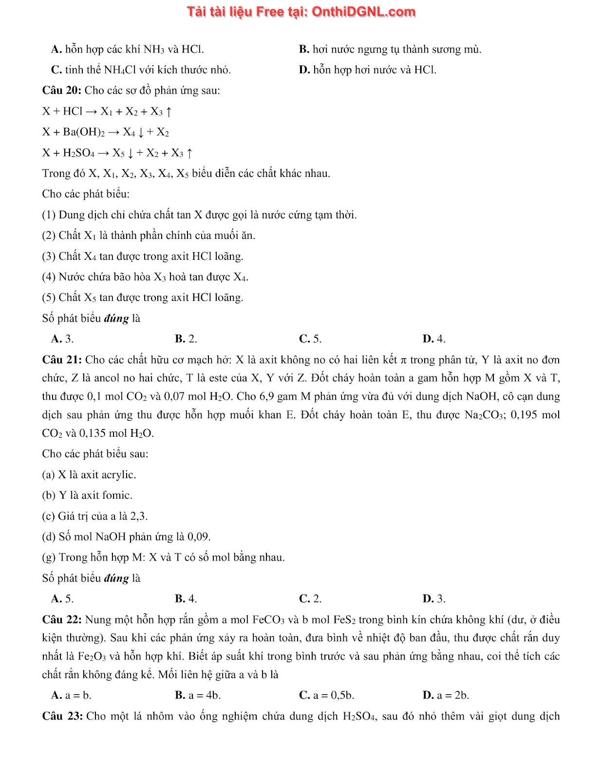 135 bài tập môn Hóa học - Ôn thi ĐGNL Bách khoa Hà nội Phần 3