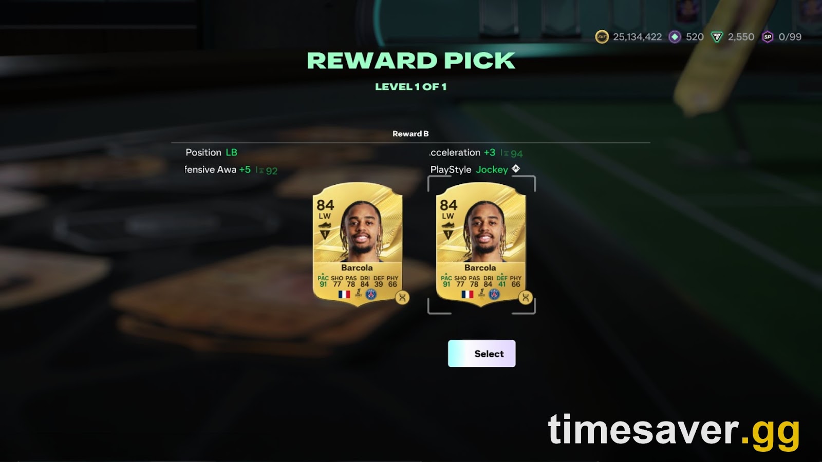 EA Sports FC 27 FUT Reward Pick screen showing gold player cards available after a Division Rivals match