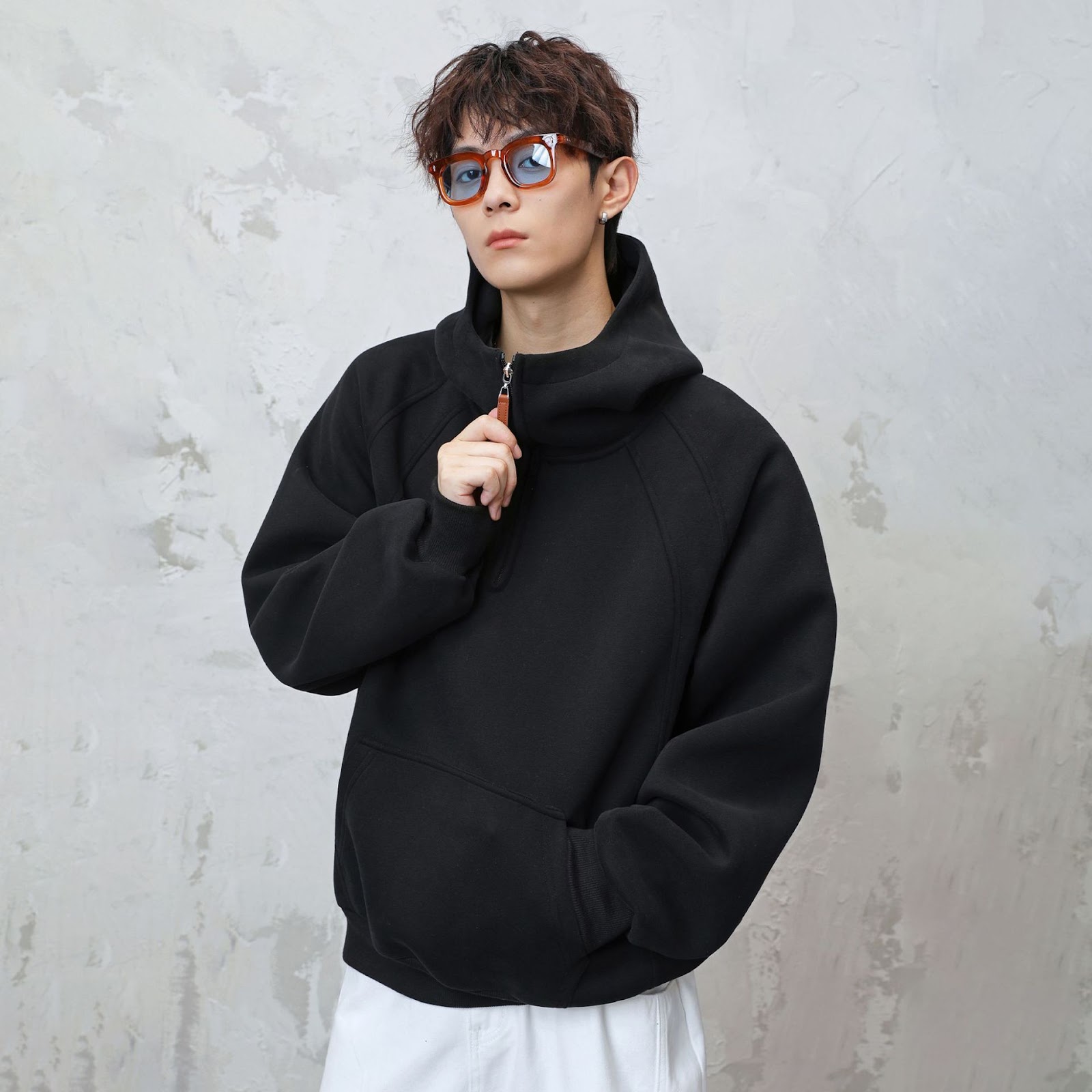 Unisex-Kapuzenpullover mit Reißverschluss und Stehkragen