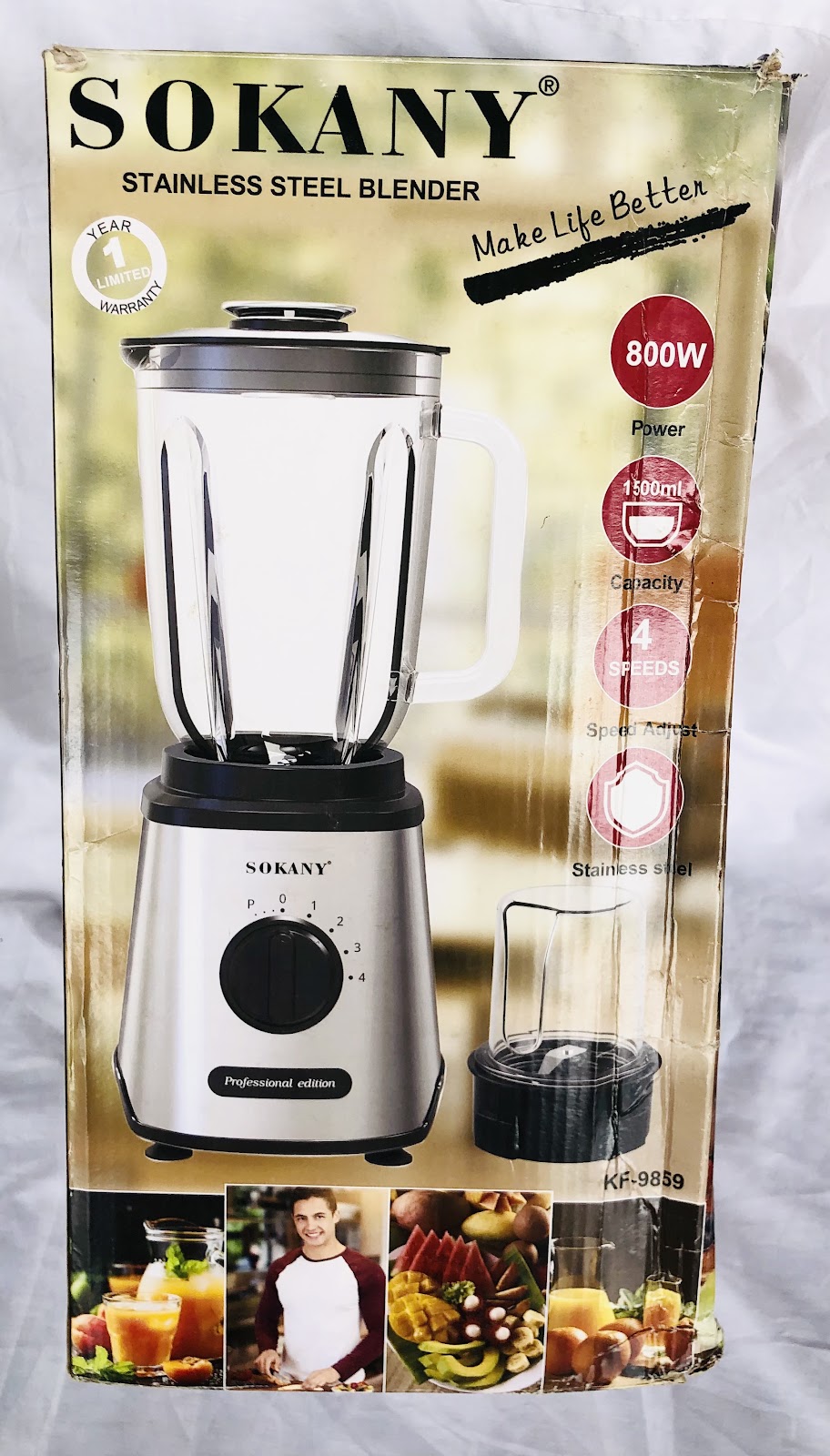 Sokany Glass Stainless Steel Blender (KF-9859)