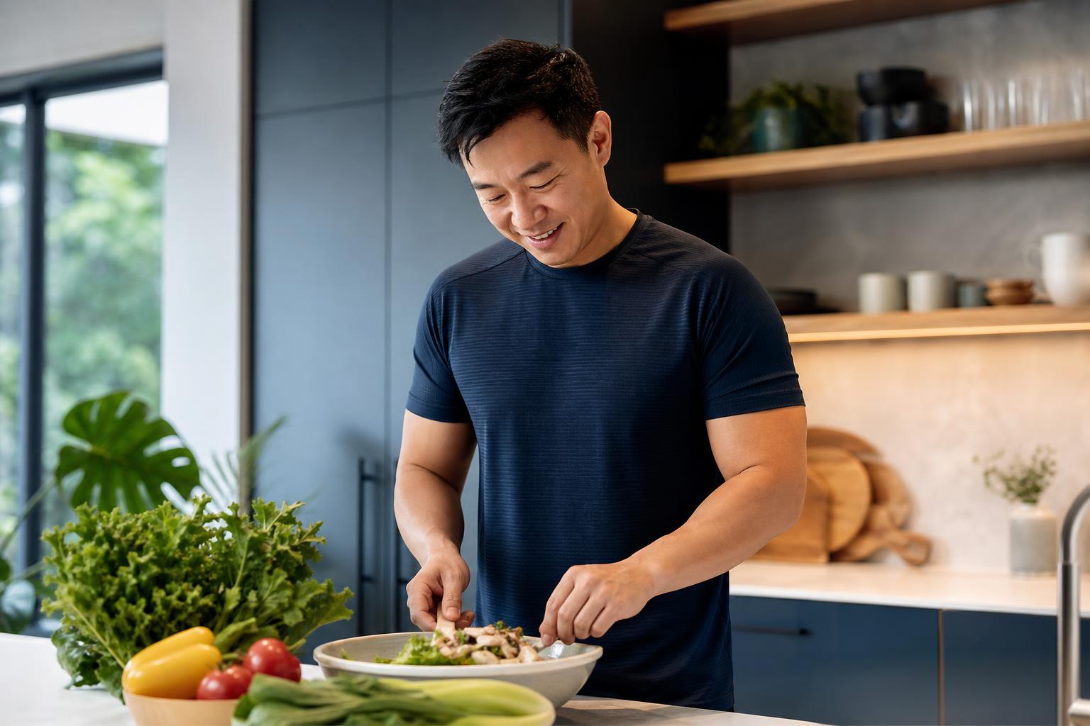 Asian man with a fresh healthy meal — weight management