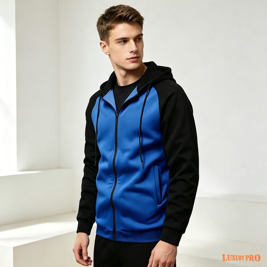 2D Color-Block Zip-Up Hoodie