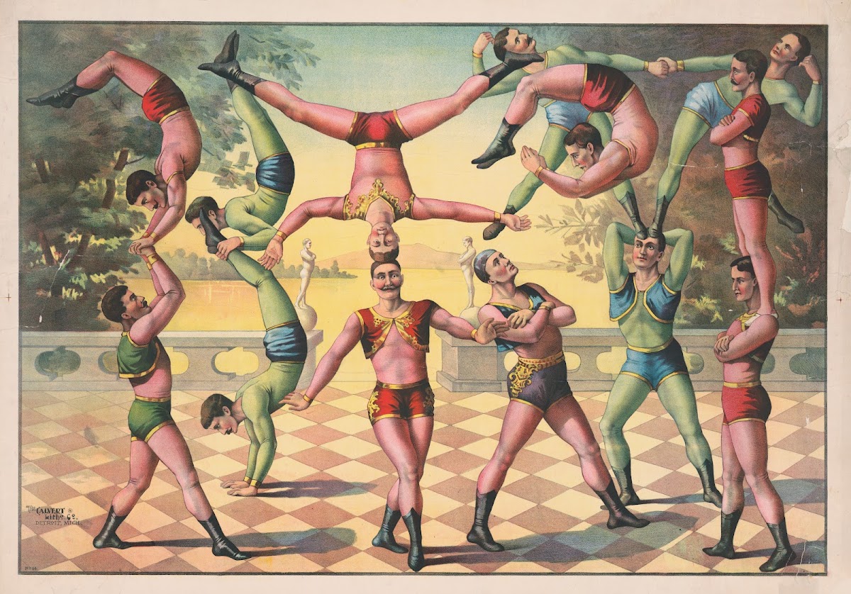 Thirteen men doing acrobatics 1891