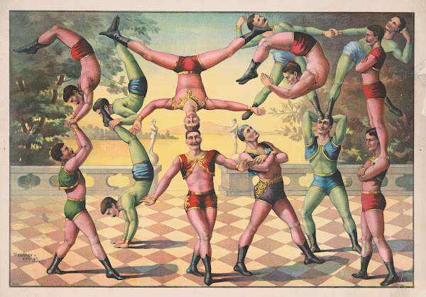 Thirteen men doing acrobatics 1891