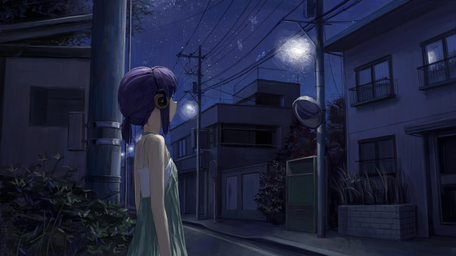 Anime Girl on Night Street - Digital Anime Art 4K Wallpaper (3840x2160)